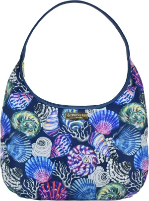 Anuschka Large Sling Hobo-Wanderlust Collection-Nylon Fabric with Leather Trim and Artwork Print