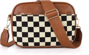ARGINAO quliting seam Crossbody Bag for Women Vegan Leather Shoulder Bag with Embroidered Strap