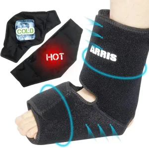 ARRIS Ice Pack Wrap for Ankle, Soft Foot Brace with Reusable Flexible Gel Pack for Heel Injuries, Bursitis, Pain Relief, Plantar Fasciitis, Achilles Tendonitis and Ankle Sprain, Swelling
