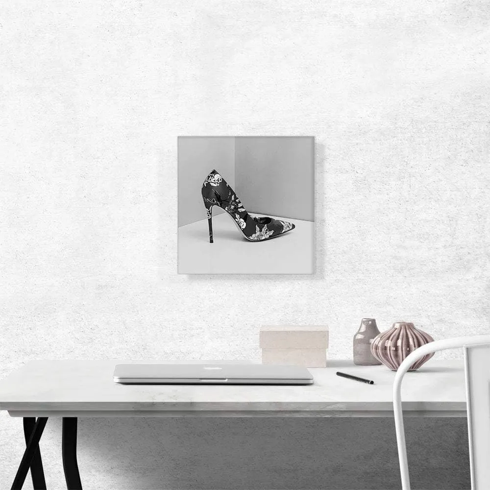 ARTCANVAS Black White Modern High Heels Shoe Stiletto Flower Pattern Canvas Art Print Stretched Framed Painting Picture Poster Giclee Wall Decor - 12" x 12" (1.50" Deep)