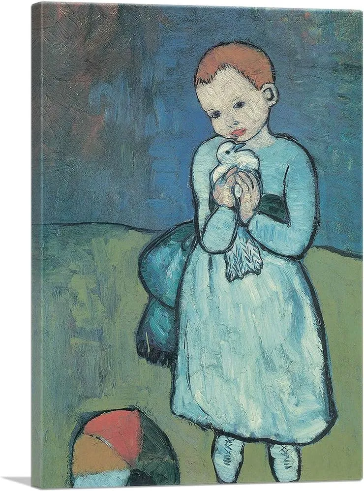 ARTCANVAS Child with Dove 1901 Canvas Art Print Stretched Framed Painting Picture Poster Giclee Wall Decor by Pablo Picasso - 18" x 12" (0.75" Deep)