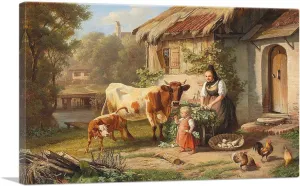 ARTCANVAS Idyllic Rural Scene 1887 Canvas Art Print Stretched Framed Painting Picture Poster Giclee Wall Decor by Johann Baptist Hofner - 40" x 26" (0.75" Deep)