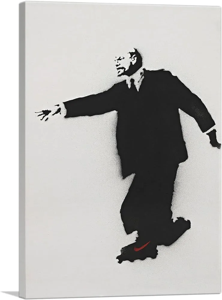 ARTCANVAS Lenin on Roller Skates Canvas Art Print Stretched Framed Painting Picture Poster Giclee Wall Decor by Banksy - 40" x 26" (1.50" Deep)