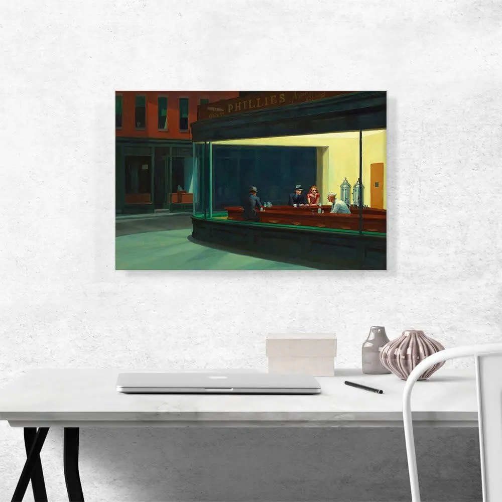 ARTCANVAS Nighthawks 1942 Canvas Art Print Stretched Framed Painting Picture Poster Giclee Wall Decor by Edward Hopper - 26" x 18" (0.75" Deep)