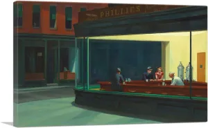 ARTCANVAS Nighthawks 1942 Canvas Art Print Stretched Framed Painting Picture Poster Giclee Wall Decor by Edward Hopper - 26" x 18" (0.75" Deep)