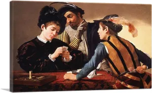 ARTCANVAS The Cardsharps 1597 Canvas Art Print Stretched Framed Painting Picture Poster Giclee Wall Decor by Caravaggio - 40" x 26" (0.75" Deep)