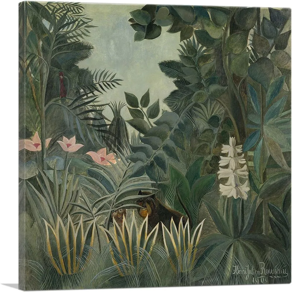 ARTCANVAS The Equatorial Jungle 1909 Canvas Art Print Stretched Framed Painting Picture Poster Giclee Wall Decor by Henri Rousseau - 26" x 26" (1.50" Deep)