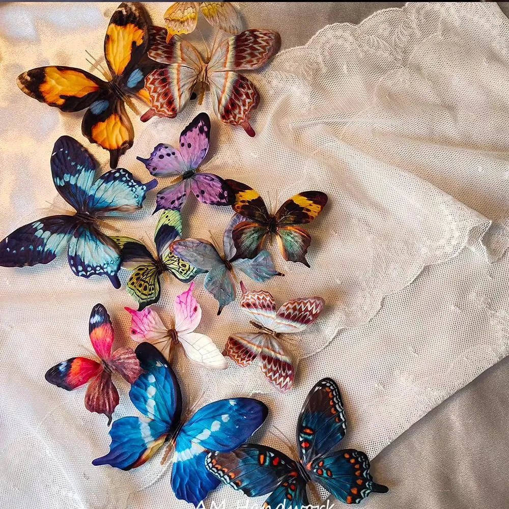 Artificial Butterfly, Fake Butterflies, Artificial Butterfly Clips,Silk Floral Butterflies, Suitable for Home Decoration, Flower Arrangement and Foil The Festive Atmosphere (8 Pcs)