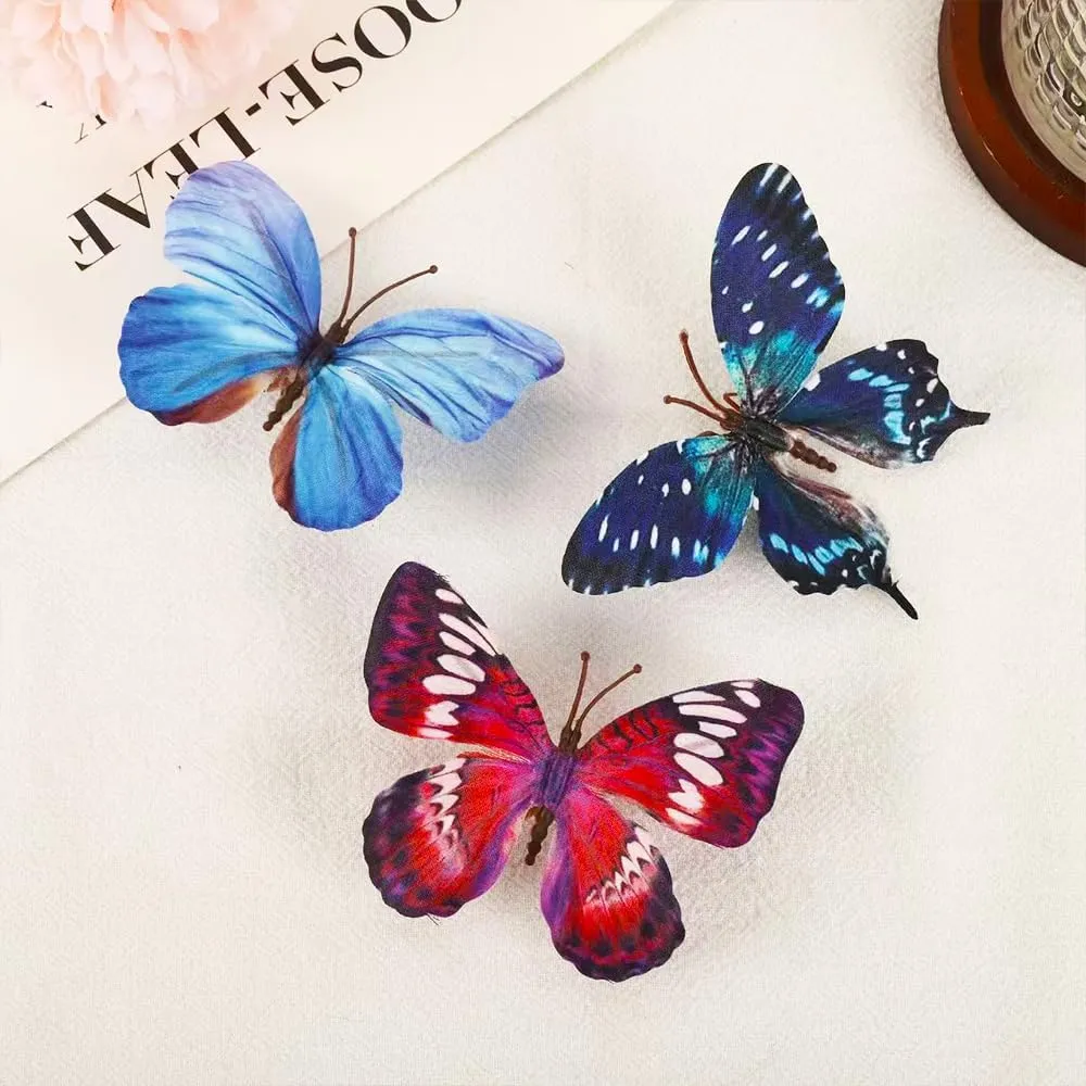 Artificial Butterfly, Fake Butterflies, Artificial Butterfly Clips,Silk Floral Butterflies, Suitable for Home Decoration, Flower Arrangement and Foil The Festive Atmosphere (8 Pcs)