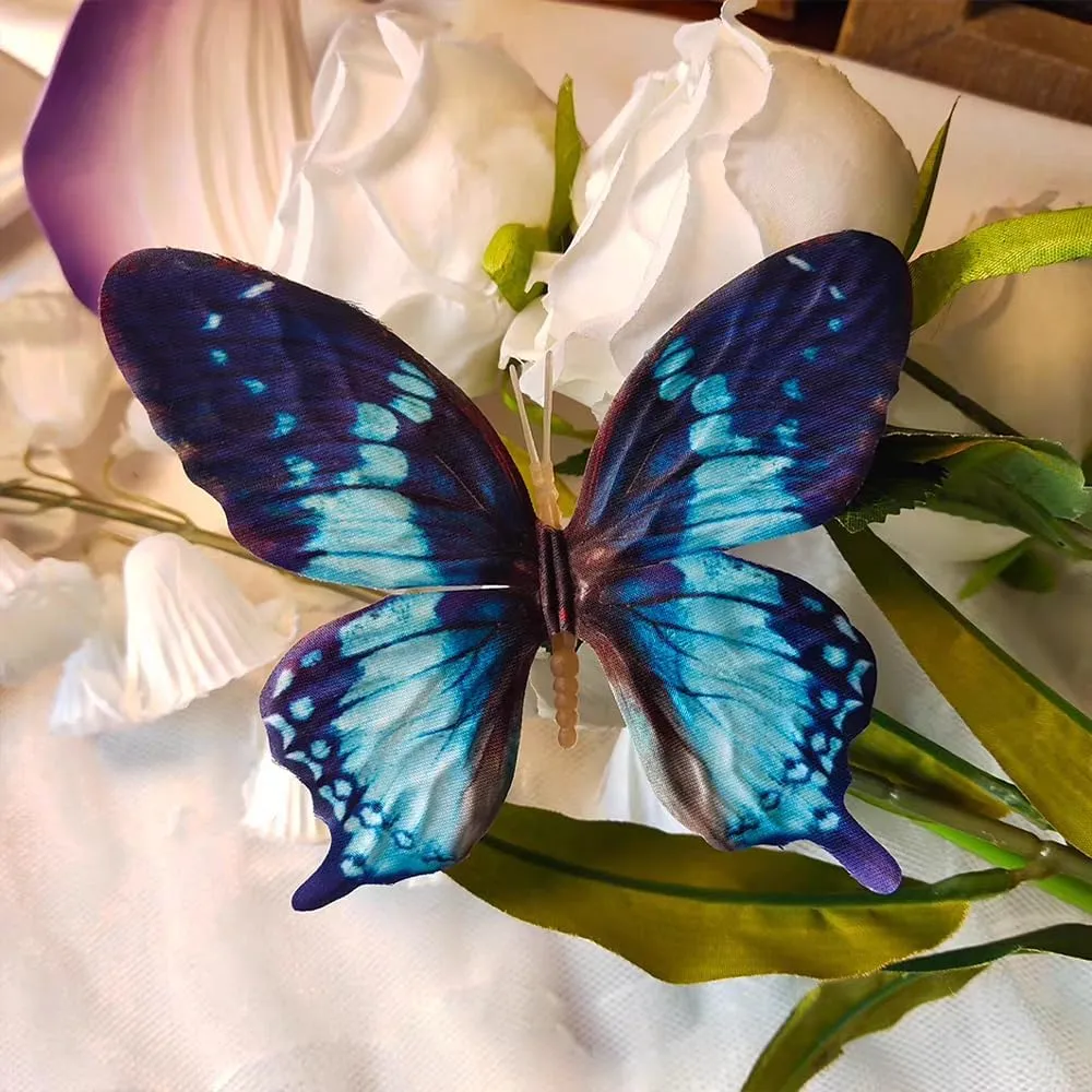 Artificial Butterfly, Fake Butterflies, Artificial Butterfly Clips,Silk Floral Butterflies, Suitable for Home Decoration, Flower Arrangement and Foil The Festive Atmosphere (8 Pcs)