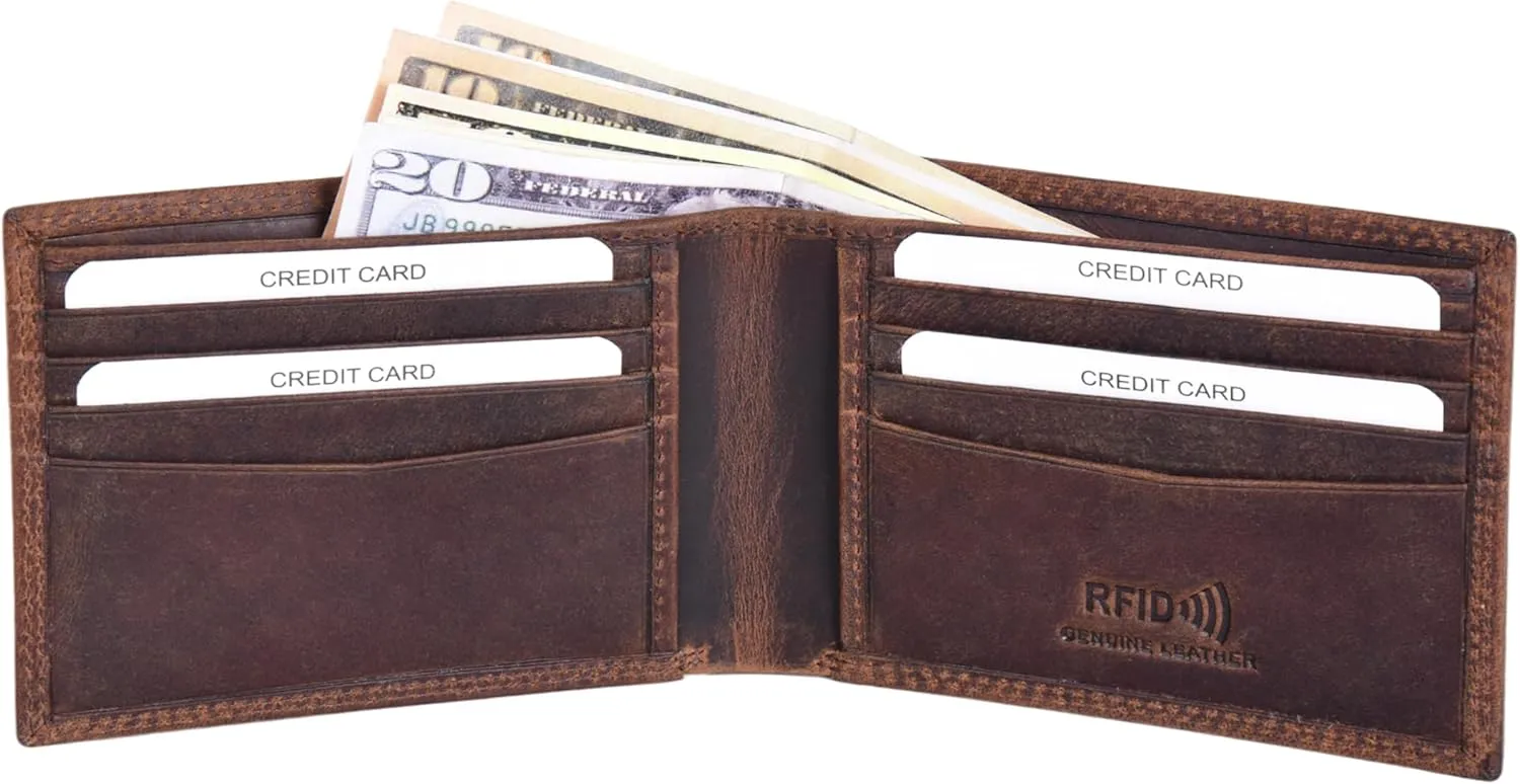 ASAD Genuine Leather Wallet for Men | Slim, Stylish, and Durable Genuine Leather Double Stitched RFID Blocking Bifold Stylish | Bifold Wallet With 8 Card Slot | Gift for Him | Crazy horse