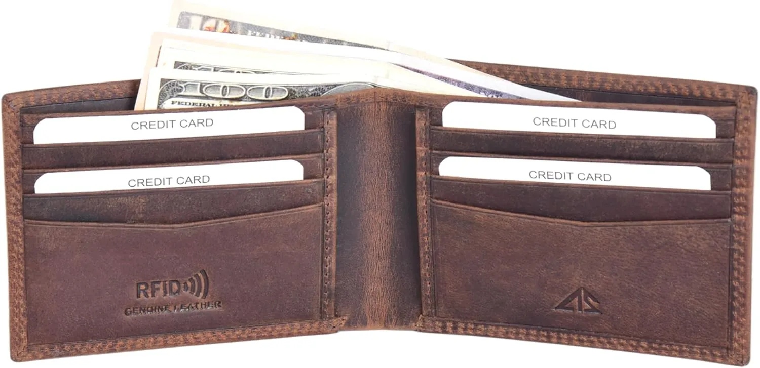ASAD Genuine Leather Wallet for Men | Slim, Stylish, Genuine Leather Double Stitched RFID Blocking Bifold Stylish | Bifold Wallet With 8 Card Slot | Gift for Him | Crazy Horse With American Flag
