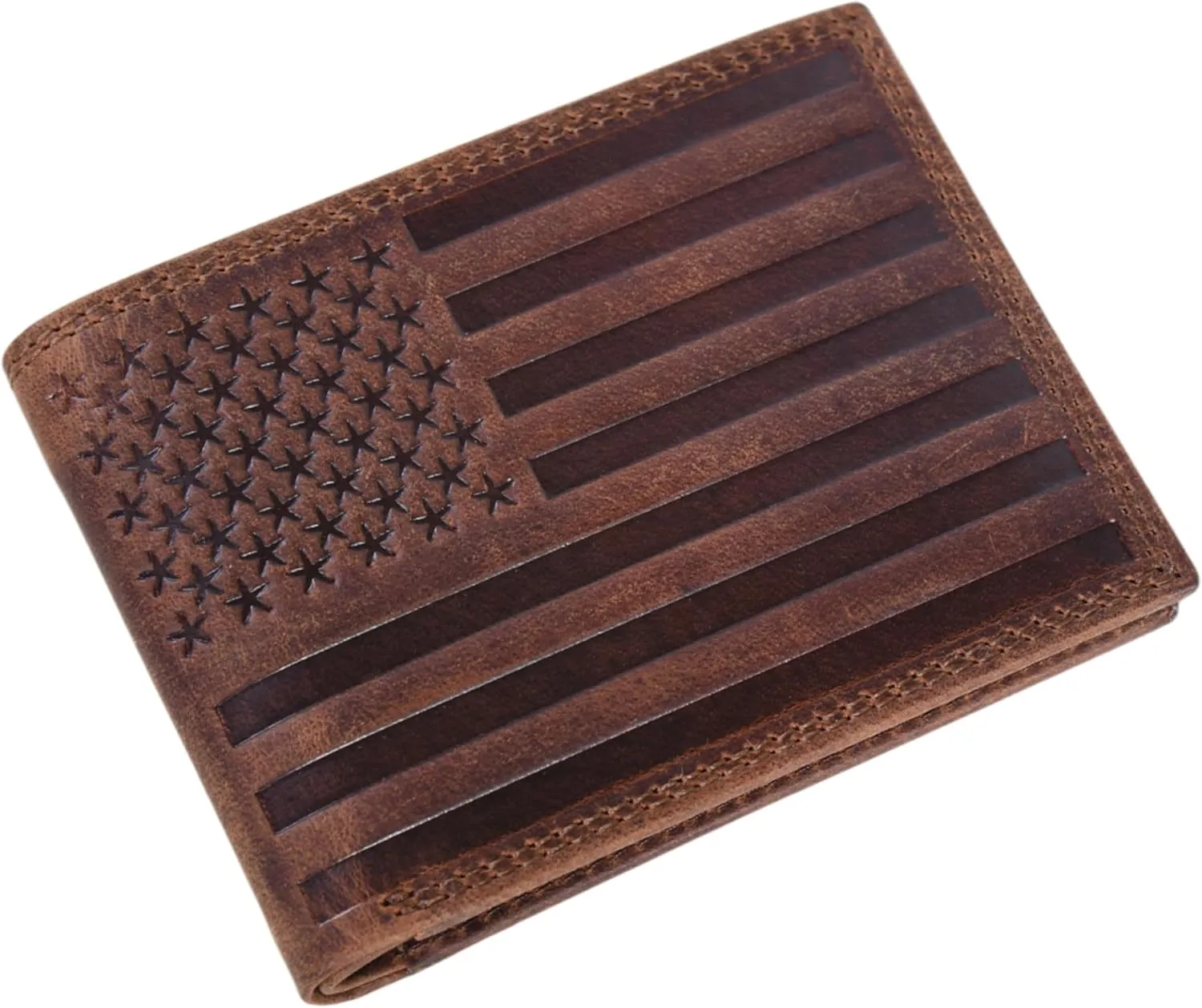 ASAD Genuine Leather Wallet for Men | Slim, Stylish, Genuine Leather Double Stitched RFID Blocking Bifold Stylish | Bifold Wallet With 8 Card Slot | Gift for Him | Crazy Horse With American Flag