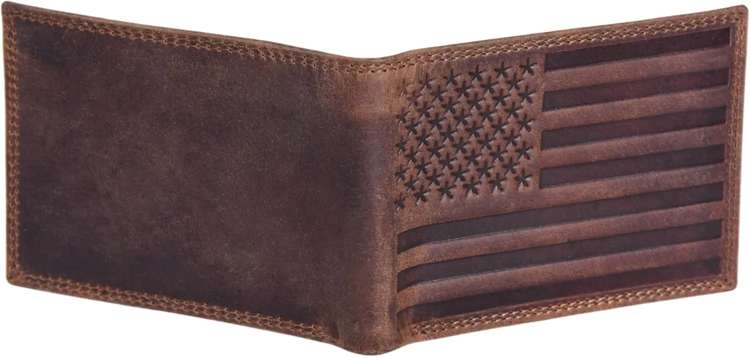 ASAD Genuine Leather Wallet for Men | Slim, Stylish, Genuine Leather Double Stitched RFID Blocking Bifold Stylish | Bifold Wallet With 8 Card Slot | Gift for Him | Crazy Horse With American Flag