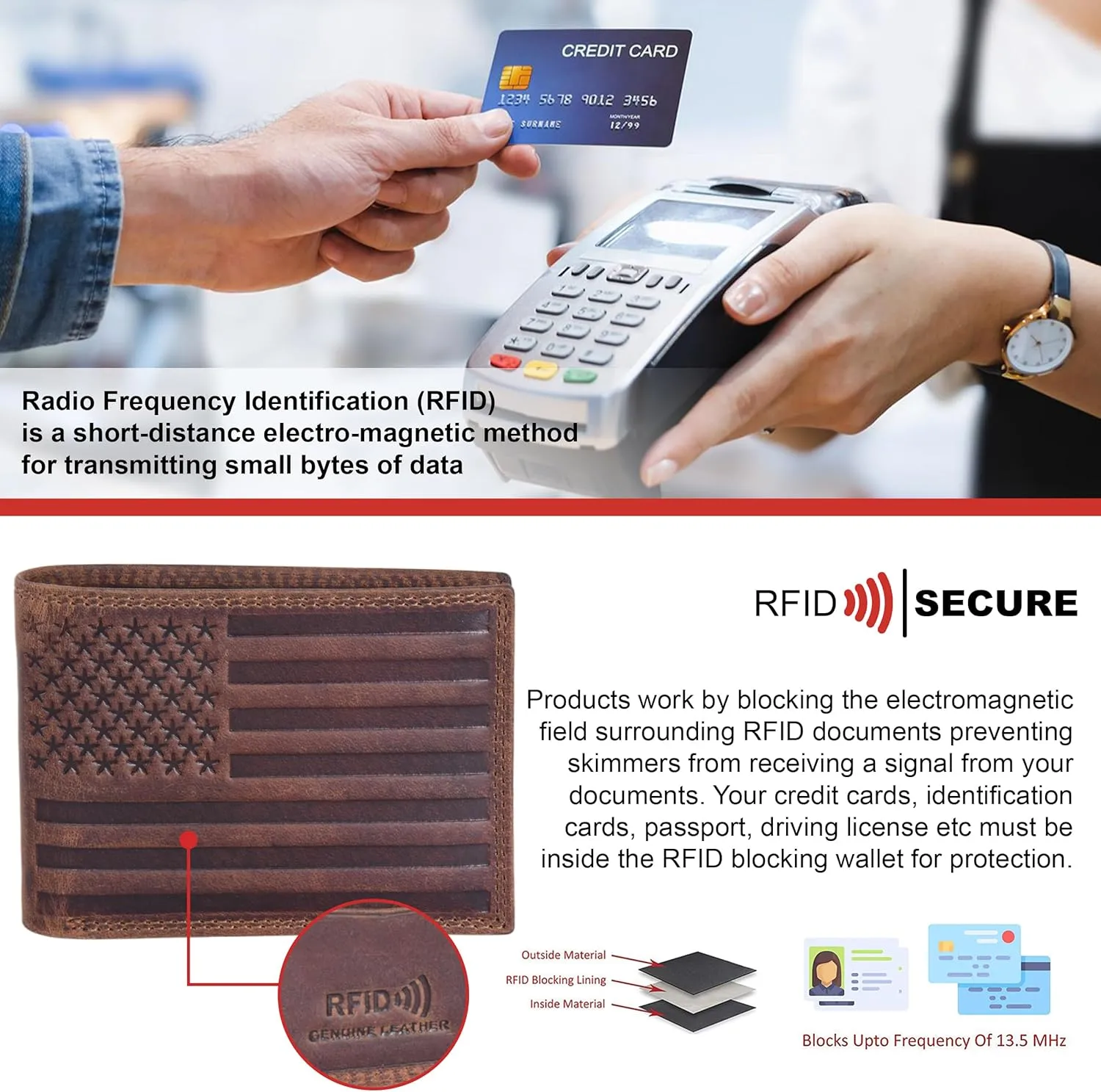 ASAD Genuine Leather Wallet for Men | Slim, Stylish, Genuine Leather Double Stitched RFID Blocking Bifold Stylish | Bifold Wallet With 8 Card Slot | Gift for Him | Crazy Horse With American Flag
