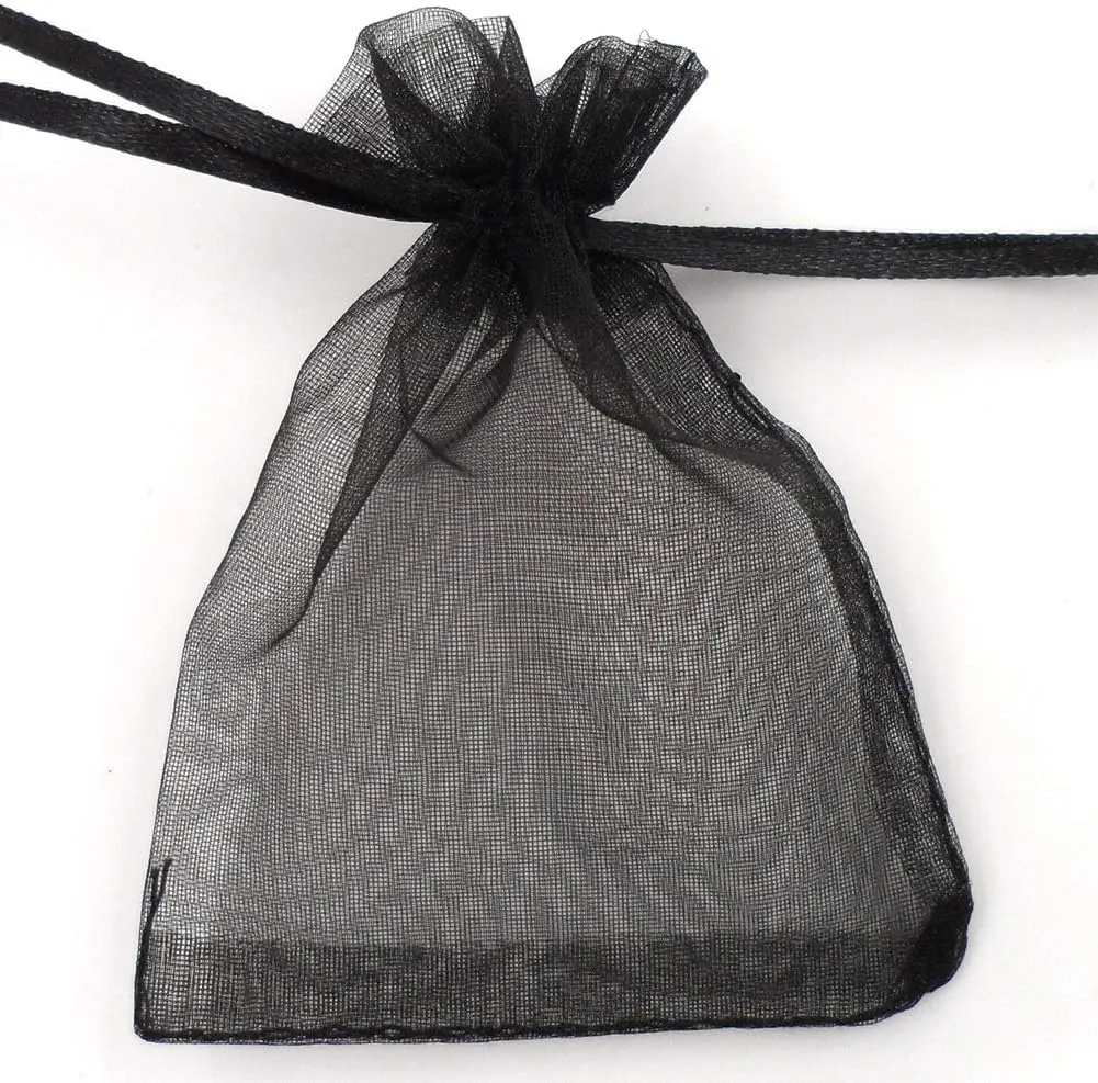ATCG 100pcs 8x12 Inches Large Drawstring Organza Bags Decoration Festival Wedding Party Favor Pouches (Black)