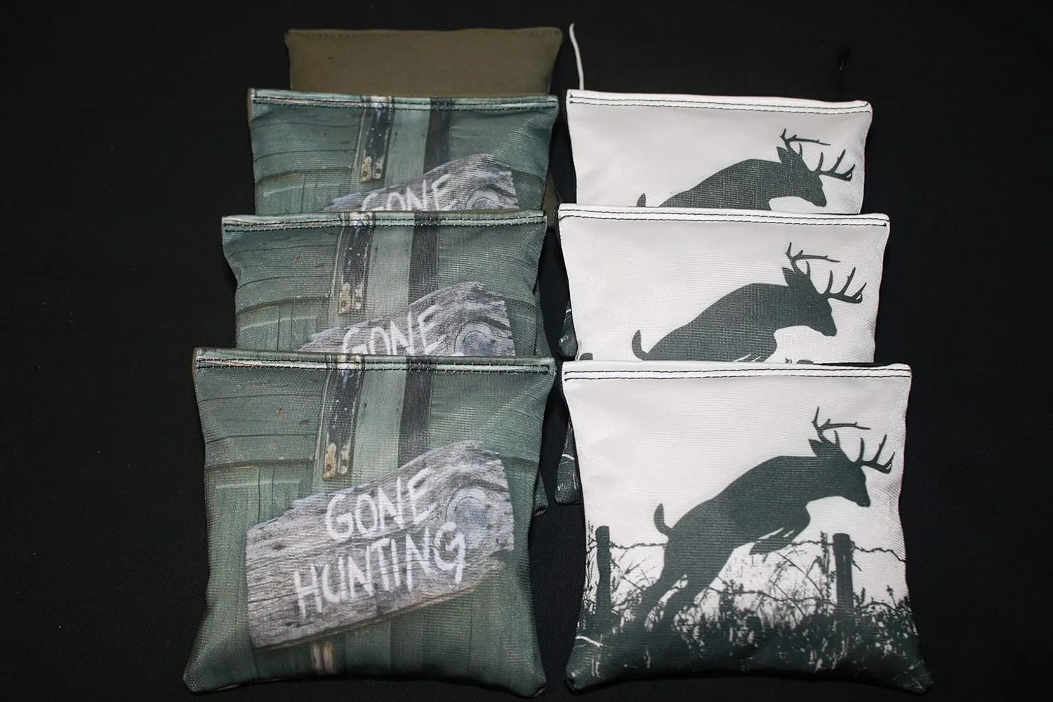 BackYardGamesUSA Deer Gone Hunting - All Weather or Corn Filled Cornhole Bags - Set of 8 Regulation Size Duck Canvas Cornhole Toss Bean Bags