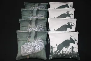 BackYardGamesUSA Deer Gone Hunting - All Weather or Corn Filled Cornhole Bags - Set of 8 Regulation Size Duck Canvas Cornhole Toss Bean Bags