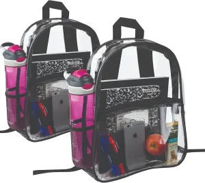 Bags for Less Clear Backpack - Security Approved - Straps & Front Accessory Pocket (Clear With Black Trim, 1)