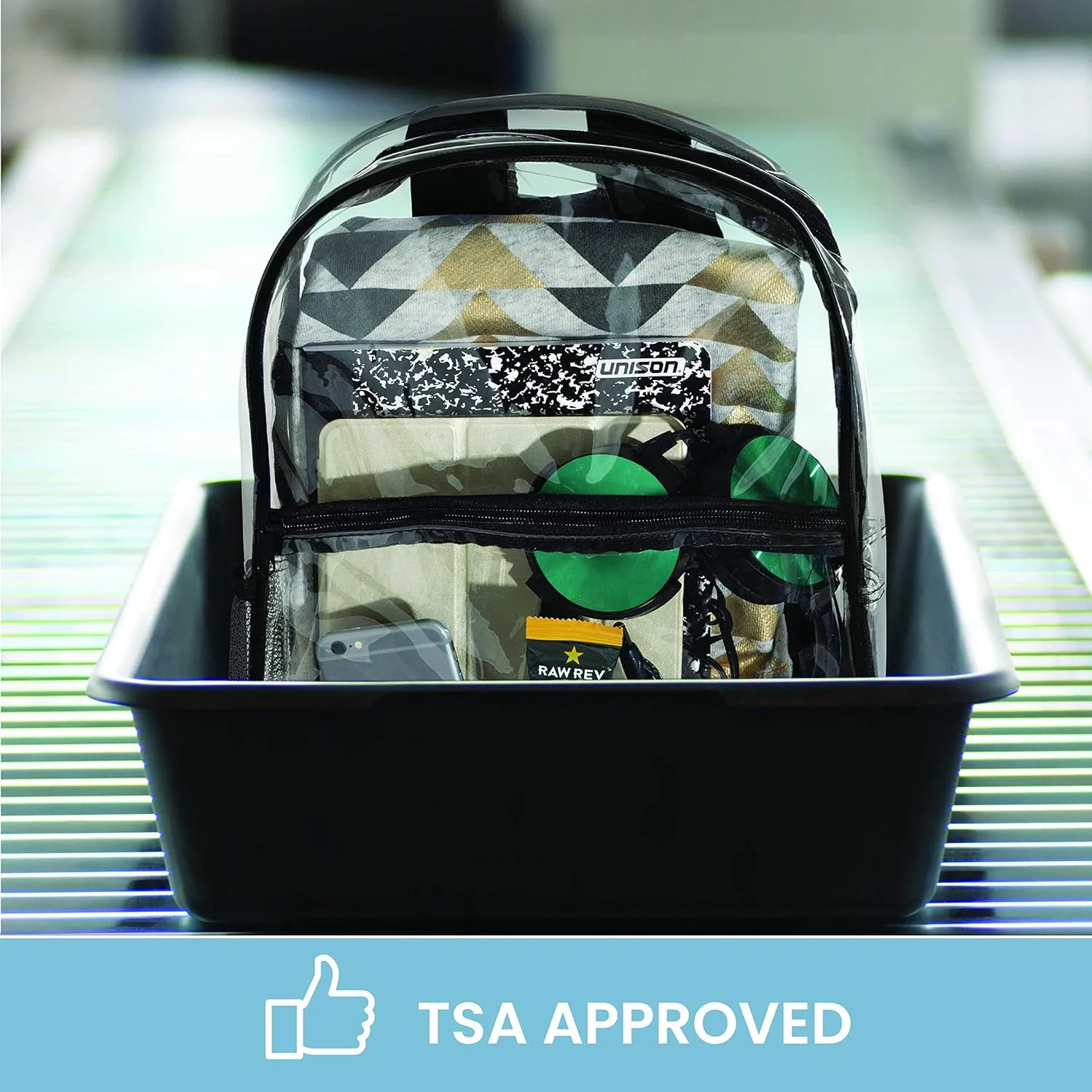 Bags for Less Clear Backpack - Security Approved - Straps & Front Accessory Pocket (Clear With Black Trim, 1)