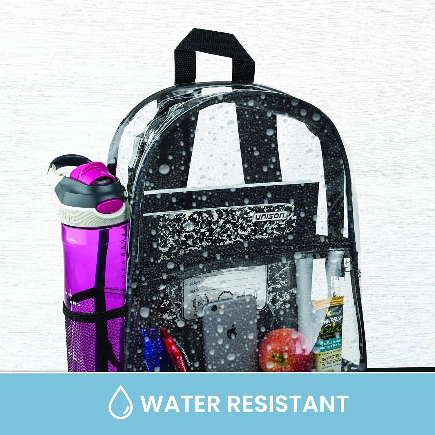 Bags for Less Clear Backpack - Security Approved - Straps & Front Accessory Pocket (Clear With Black Trim, 1)