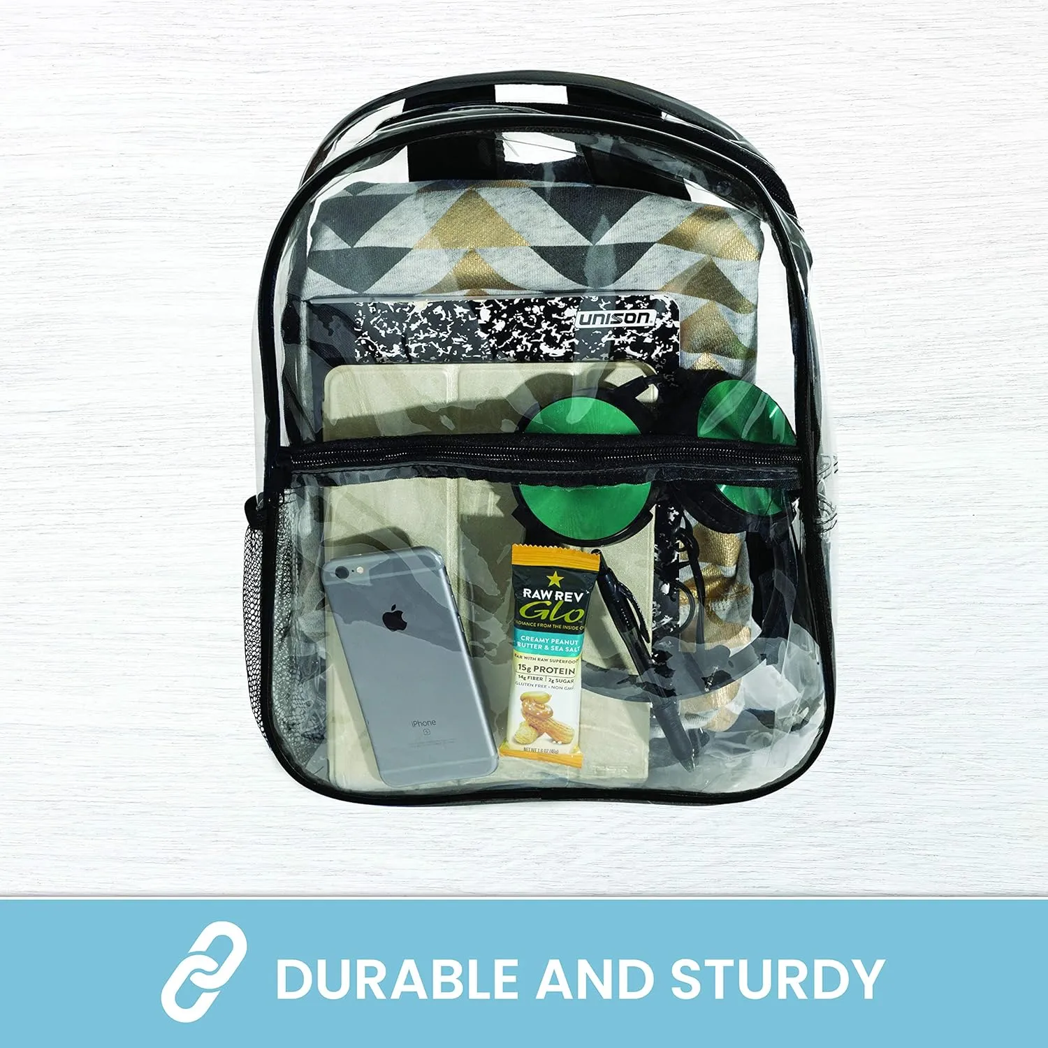 Bags for Less Clear Backpack - Security Approved - Straps & Front Accessory Pocket (Clear With Black Trim, 1)