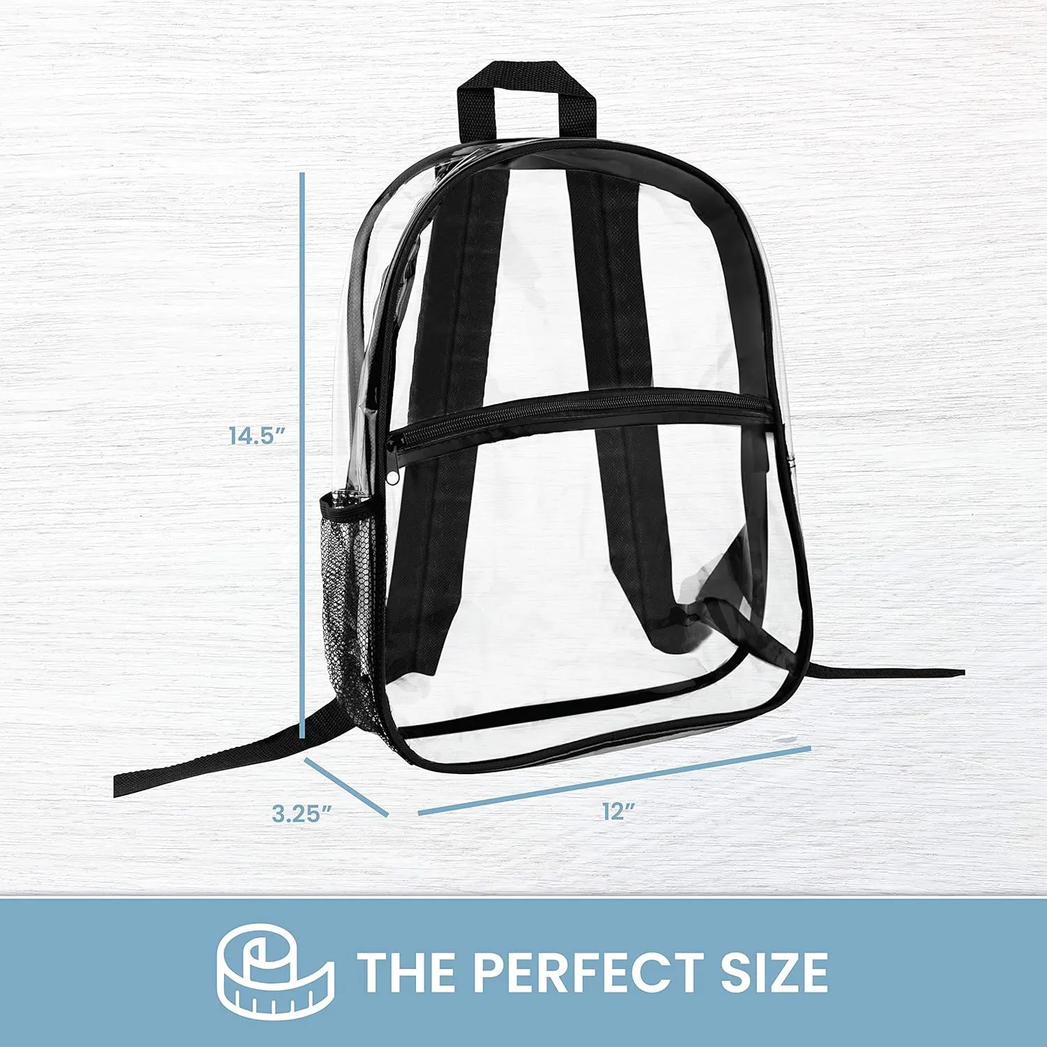 Bags for Less Clear Backpack - Security Approved - Straps & Front Accessory Pocket (Clear With Black Trim, 1)