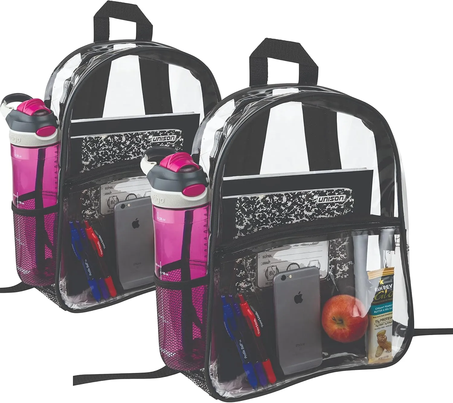 Bags for Less Clear Backpack - Security Approved - Straps & Front Accessory Pocket (Clear With Black Trim, 1)