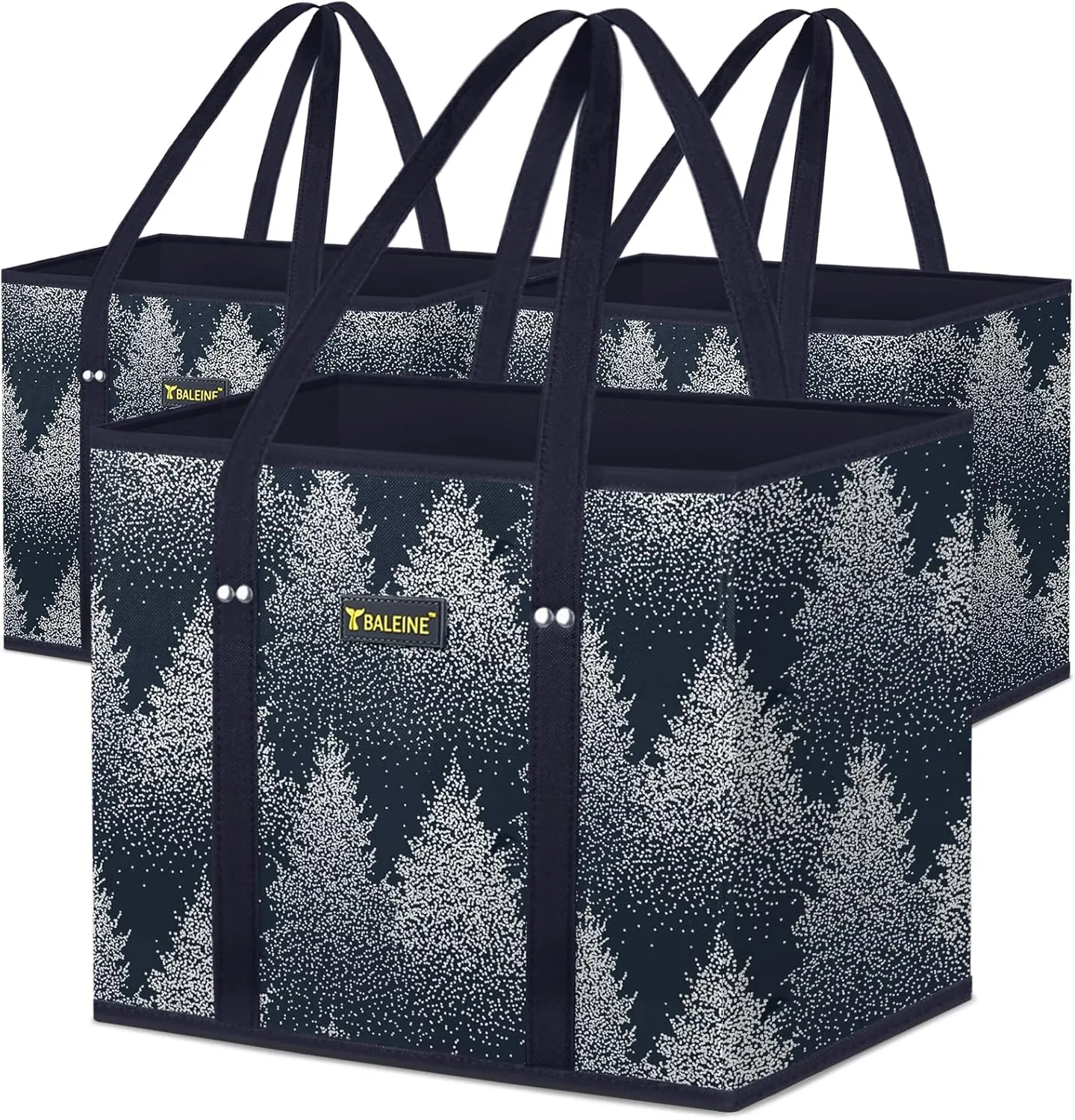 BALEINE 3Pk Reusable Grocery Bags, Foldable Shopping Bags for Groceries with Reinforced Bottom & Handles (Frost Abies)