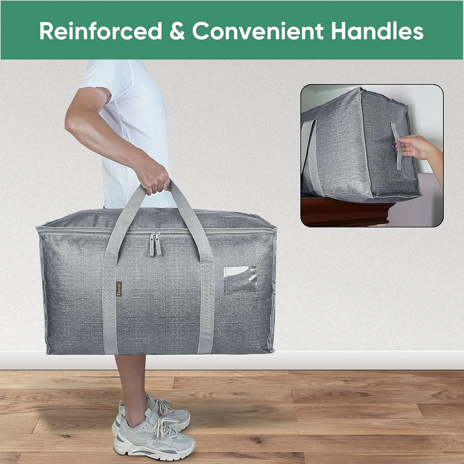 BALEINE 4-Pack Oversized Moving Bags with Reinforced Handles, Heavy-Duty Storage Tote for Clothes, Moving Supplies (Winter Grey, 4-Pack)