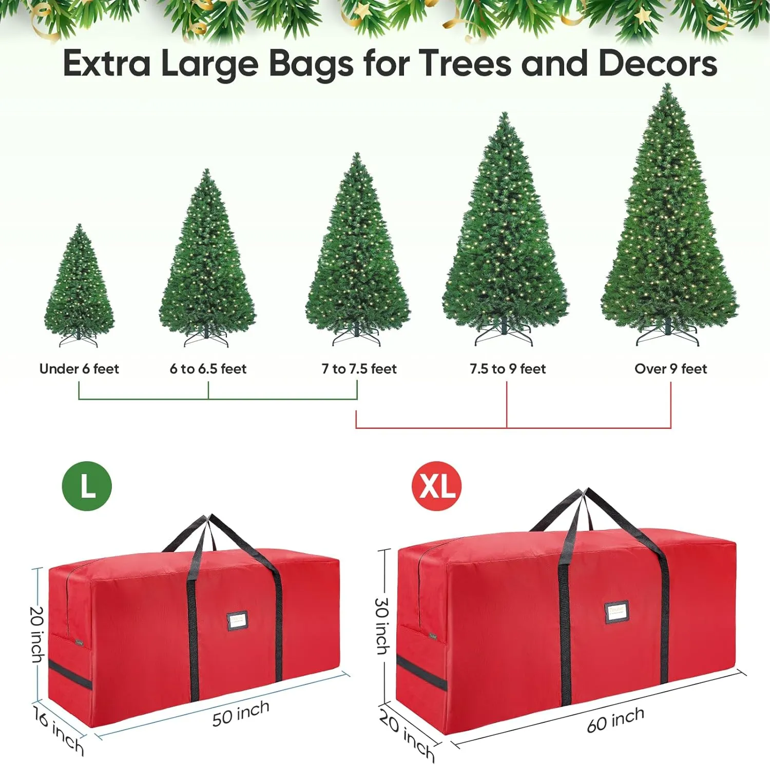 BALEINE 9 ft Christmas Tree Storage Bag, Heavy Duty 900D Oxford Fabric with Reinforced Handles and Dual Zippers Wide Opening, Extra Large Storage Container for Trees and Decorations (Red)