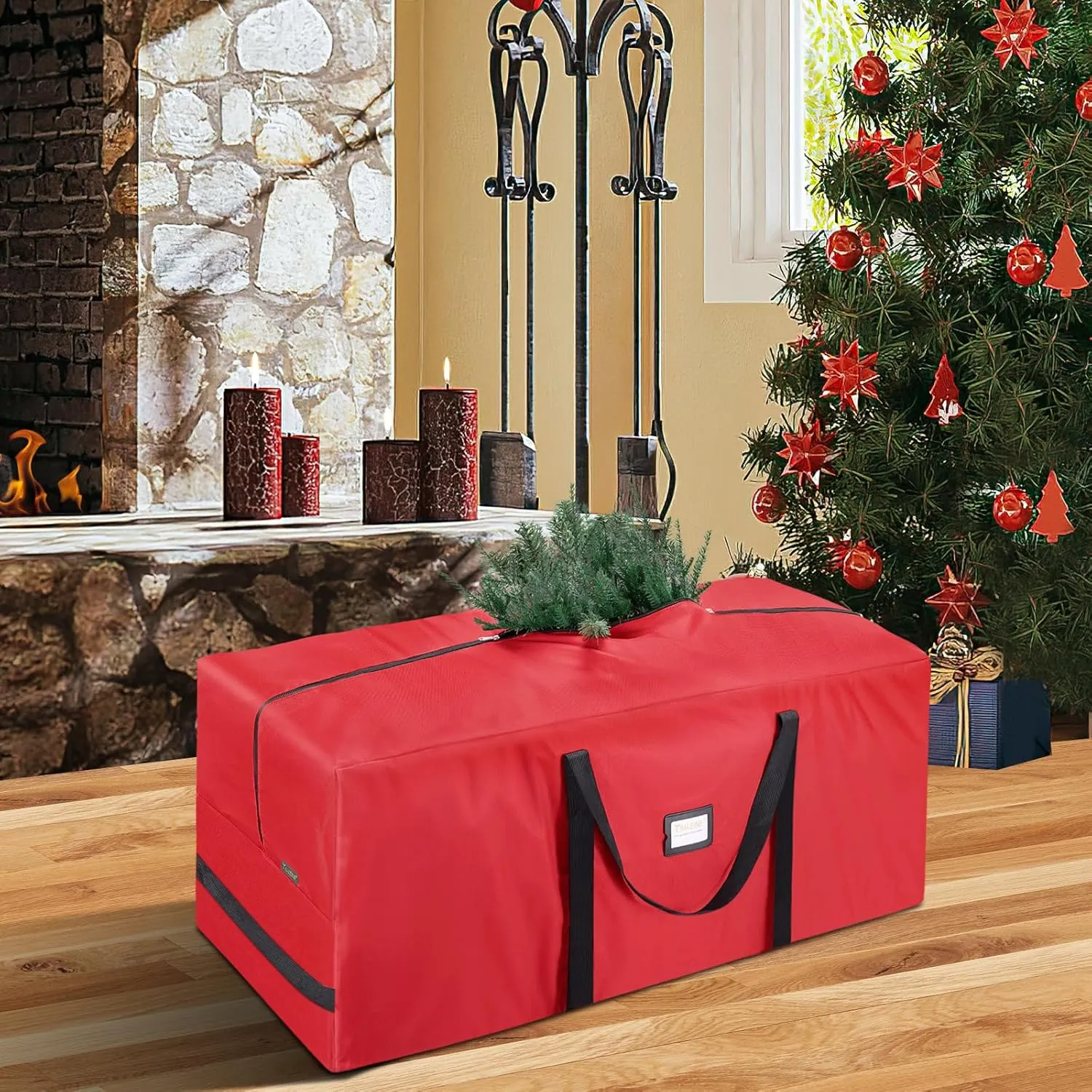 BALEINE 9 ft Christmas Tree Storage Bag, Heavy Duty 900D Oxford Fabric with Reinforced Handles and Dual Zippers Wide Opening, Extra Large Storage Container for Trees and Decorations (Red)