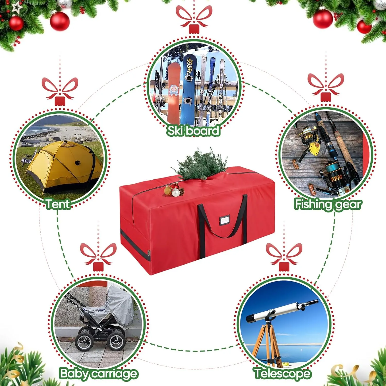 BALEINE 9 ft Christmas Tree Storage Bag, Heavy Duty 900D Oxford Fabric with Reinforced Handles and Dual Zippers Wide Opening, Extra Large Storage Container for Trees and Decorations (Red)