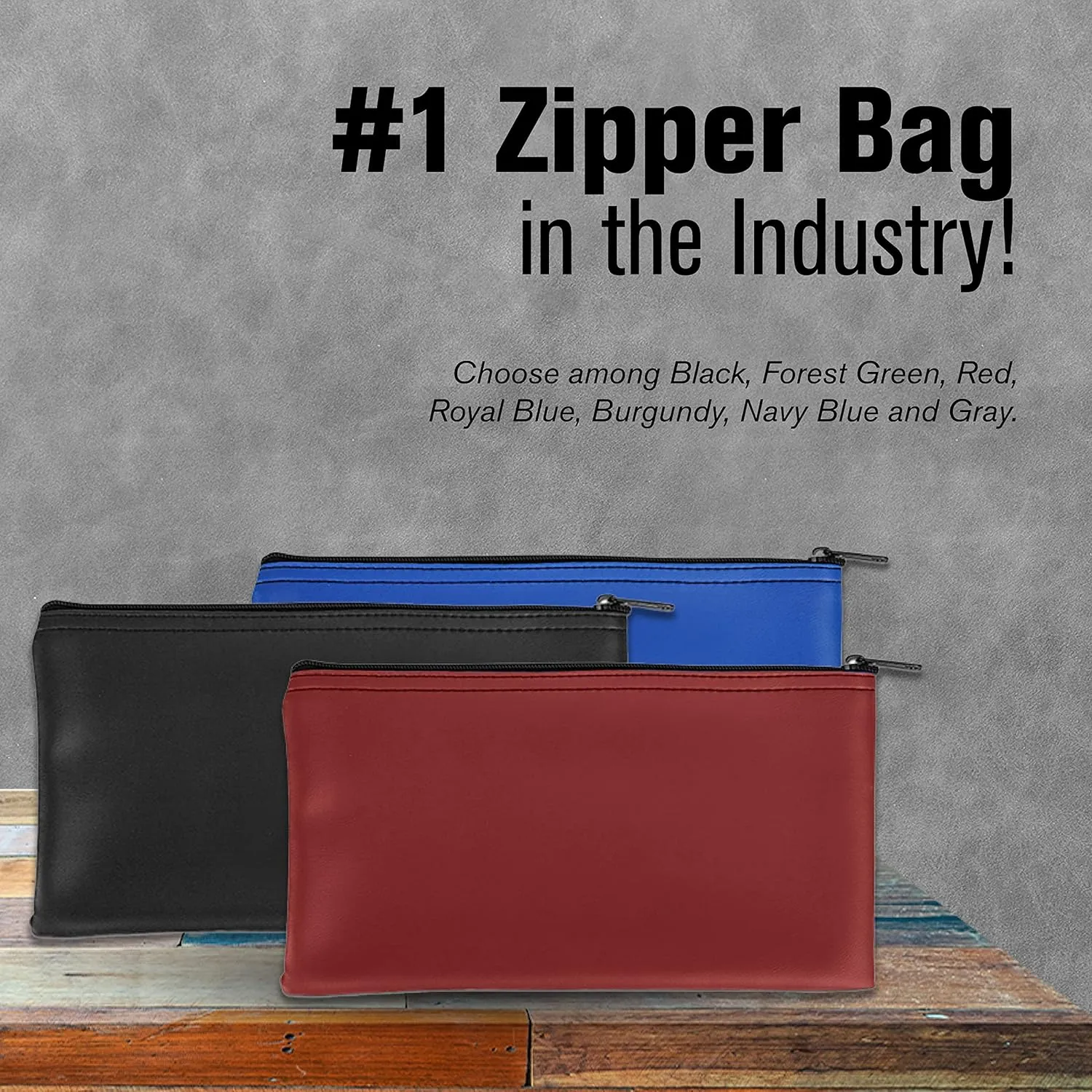 BankSupplies Reusable Deposit Bag | 11” W x 6” H | Vinyl Coating | Forest Green | Double-Stitched Seams | Heavy-Duty Nylon Zipper | Leather-Like Textured Grain | Bank Bags with Zipper