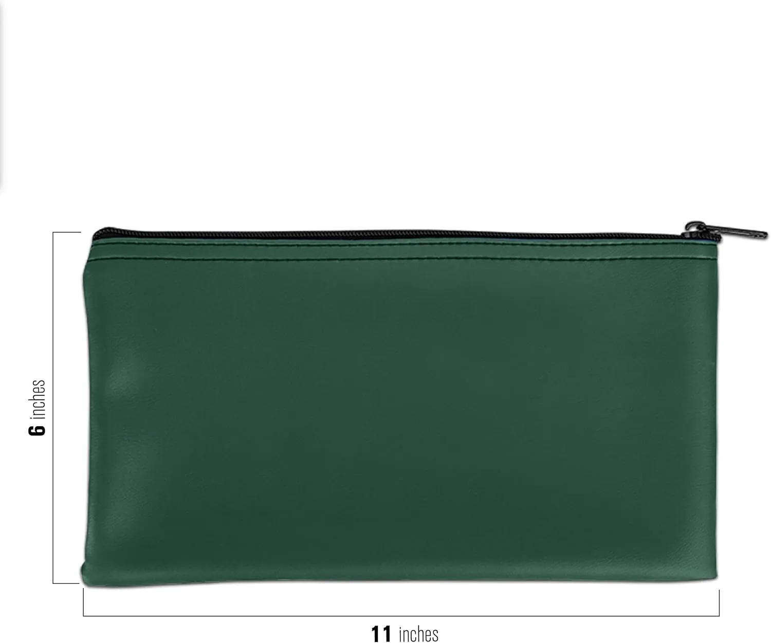 BankSupplies Reusable Deposit Bag | 11” W x 6” H | Vinyl Coating | Forest Green | Double-Stitched Seams | Heavy-Duty Nylon Zipper | Leather-Like Textured Grain | Bank Bags with Zipper