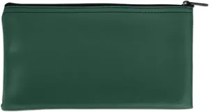 BankSupplies Reusable Deposit Bag | 11” W x 6” H | Vinyl Coating | Forest Green | Double-Stitched Seams | Heavy-Duty Nylon Zipper | Leather-Like Textured Grain | Bank Bags with Zipper