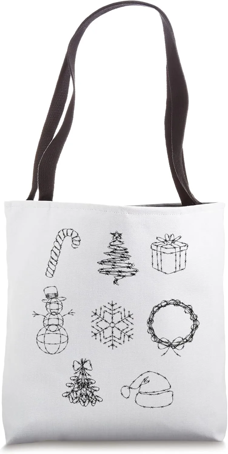 Barb Wire Christmas Tree Candy Cane Snowman Tote Bag