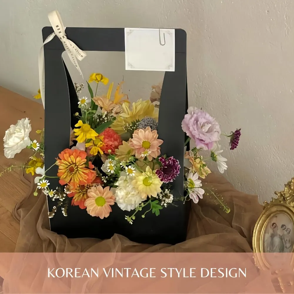 BBJ Craft Paper Gift Bags for Flower Bouquet Florist Bouquet Packaging Bag with Handle, 5 Pcs (Gray)
