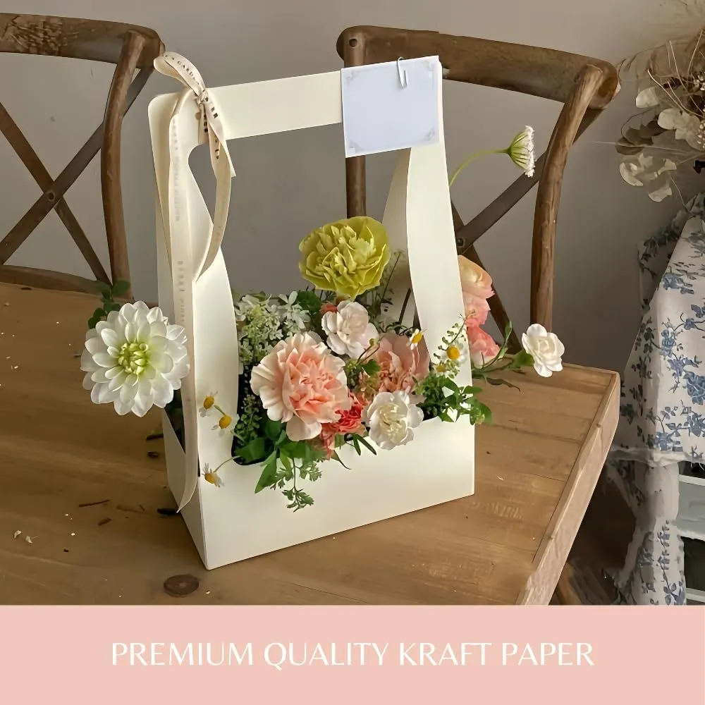 BBJ Craft Paper Gift Bags for Flower Bouquet Florist Bouquet Packaging Bag with Handle, 5 Pcs (Gray)