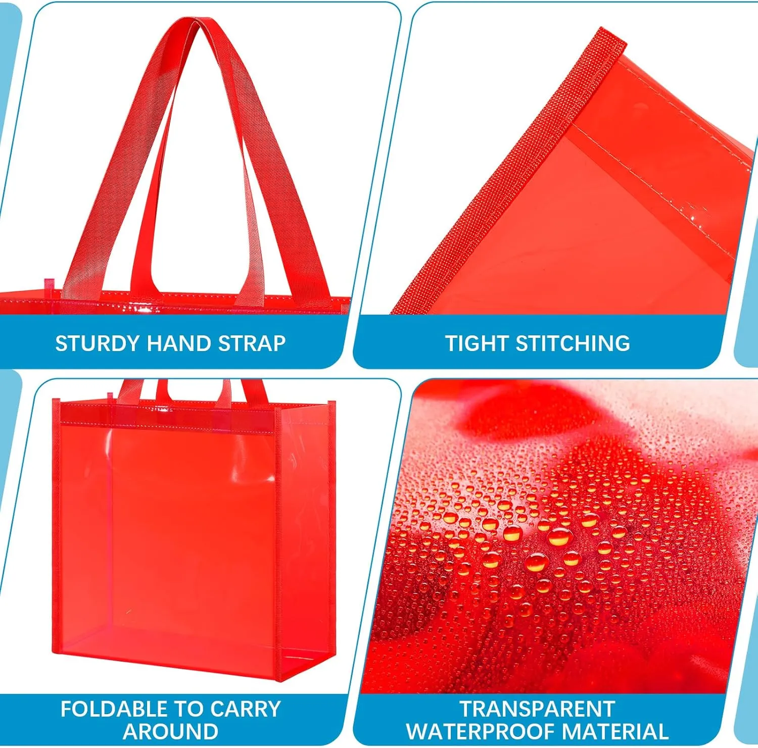 BBTO 6 Pcs Clear Tote Bag Stadium Approved Plastic Hand Bag