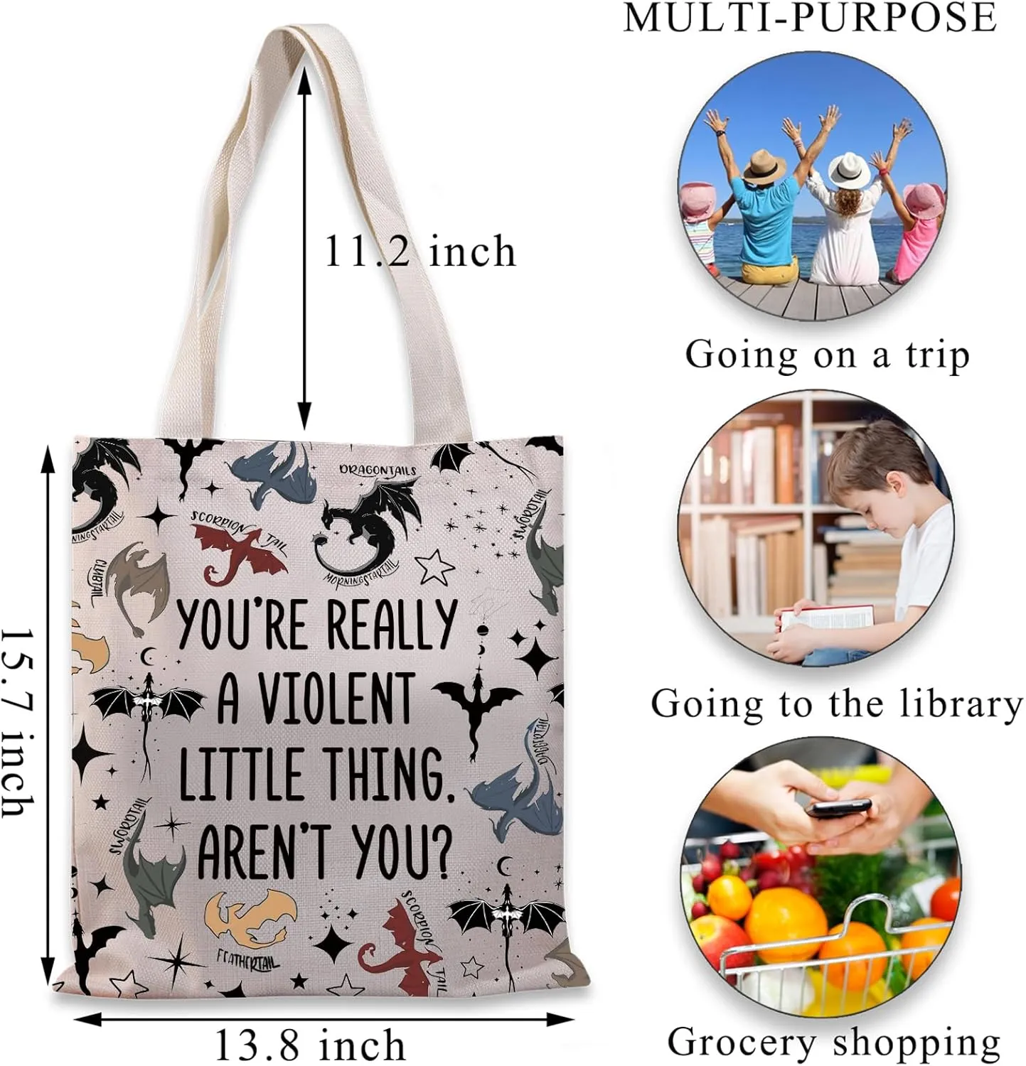 BDPWSS Fourth Wing Tote Bag 'You're Really A Violent Little Thing' Gift Dragon Lover Book Lover