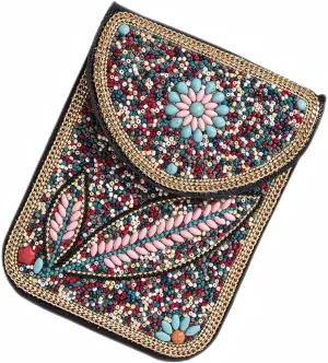 Beaded Cell Phone Crossbody Bag for Women, Boho Small Shoulder Purse Wallet with Beads and Turquoise Design, Adjustable Strap
