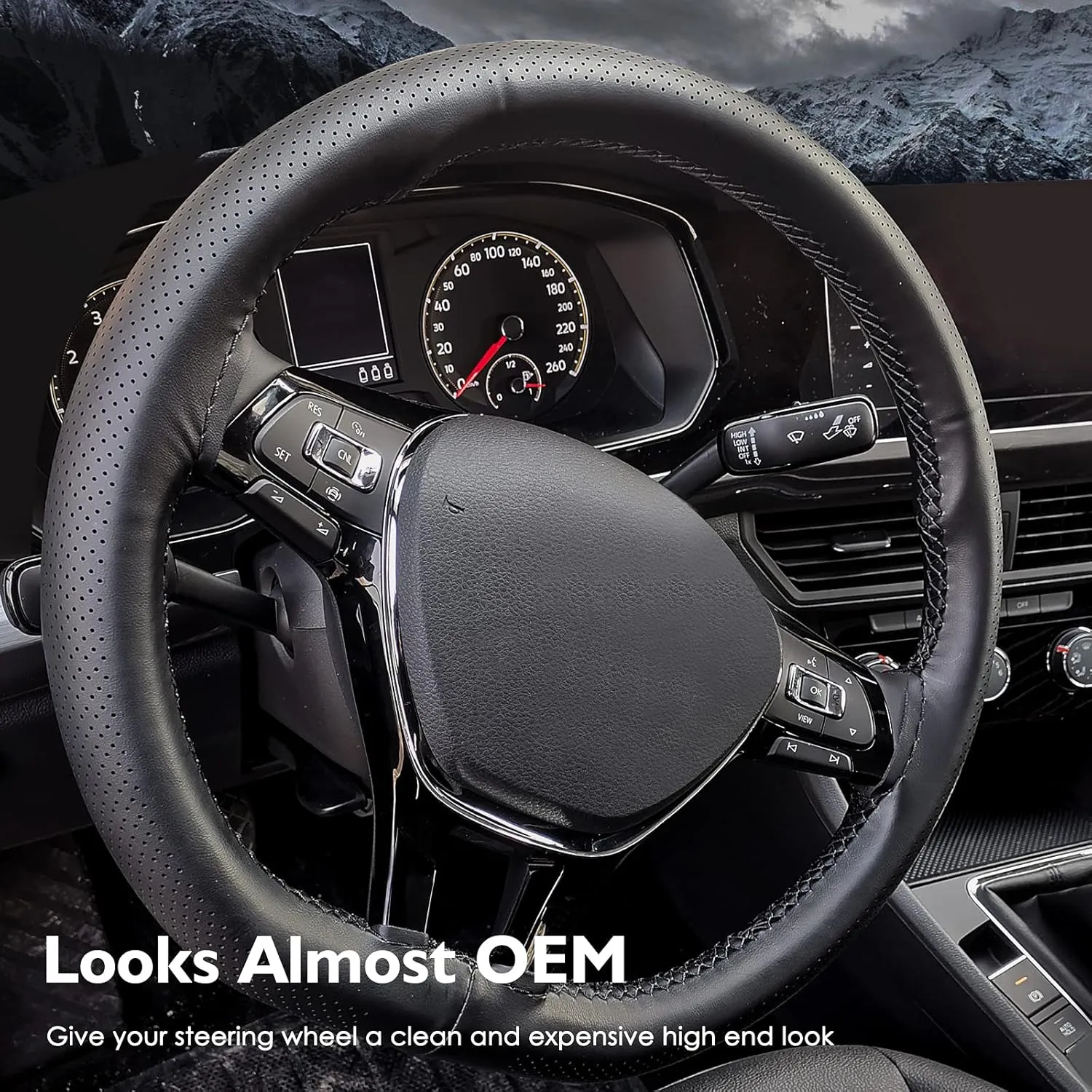 BELINOUS Leather Car Steering Wheel Cover, Stitch On Wrap (Size M3, Black)