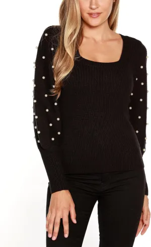 Belldini Square Neck Embellished Sweater Black M