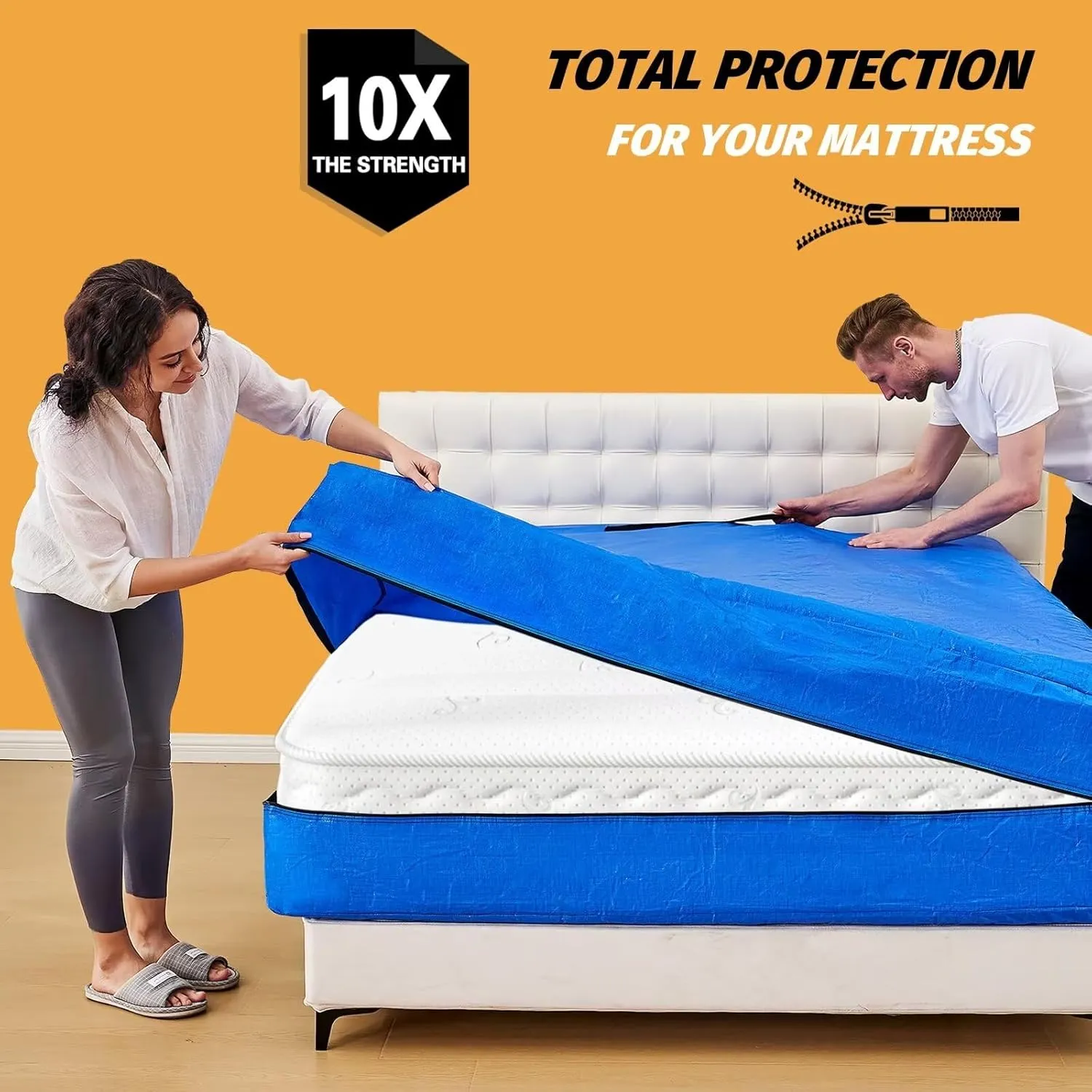BETU Mattress Bags for Moving, Mattress Protector Waterproof Mattress Cover Full Size Storage Bags with 8 Heavy-Duty Handles and Zipper for Bed Extra Thick Large Reusable (2 Pack, 77"x57"x15" Blue)