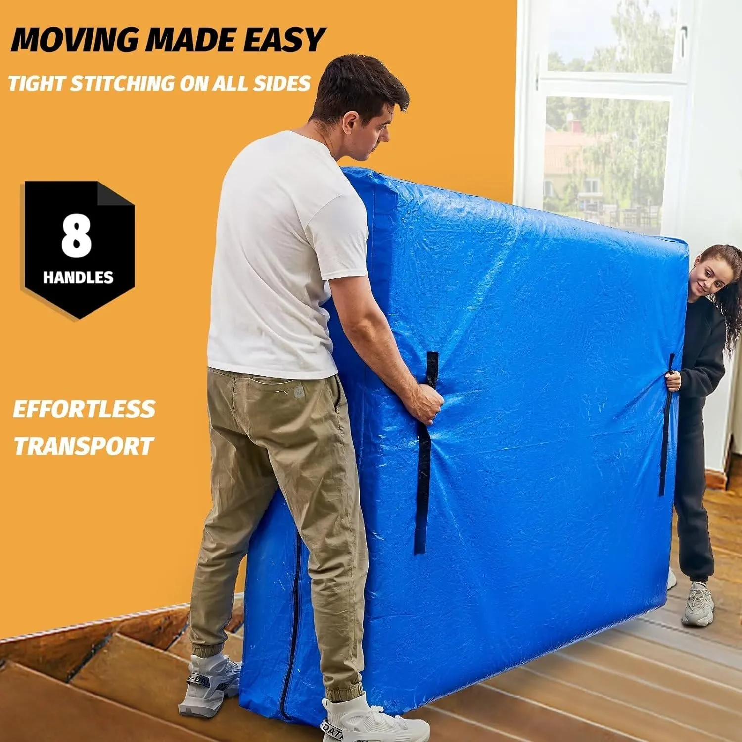 BETU Mattress Bags for Moving, Mattress Protector Waterproof Mattress Cover Full Size Storage Bags with 8 Heavy-Duty Handles and Zipper for Bed Extra Thick Large Reusable (2 Pack, 77"x57"x15" Blue)