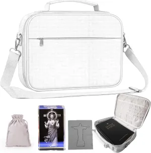 Bible Cover,Book Protection Handbag Carrying Case Church Bag,Shoulder Strap Zipper Pocket Pen Holder with 3D Engraved Crystal About Religious Classic Scenes