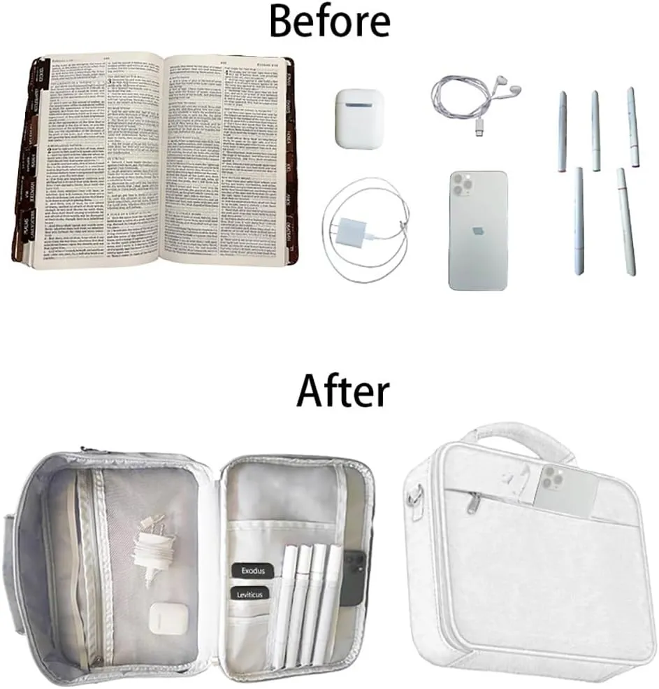 Bible Cover,Book Protection Handbag Carrying Case Church Bag,Shoulder Strap Zipper Pocket Pen Holder with 3D Engraved Crystal About Religious Classic Scenes