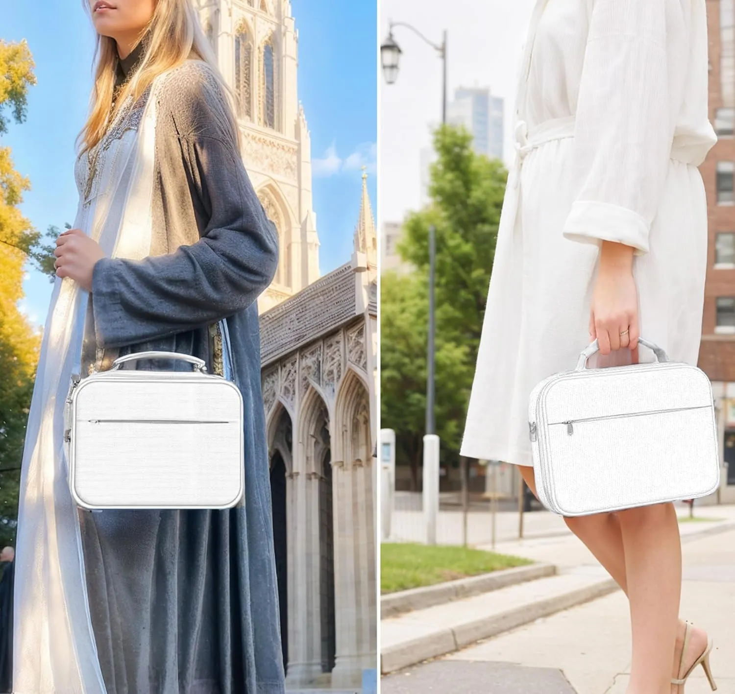 Bible Cover,Book Protection Handbag Carrying Case Church Bag,Shoulder Strap Zipper Pocket Pen Holder with 3D Engraved Crystal About Religious Classic Scenes