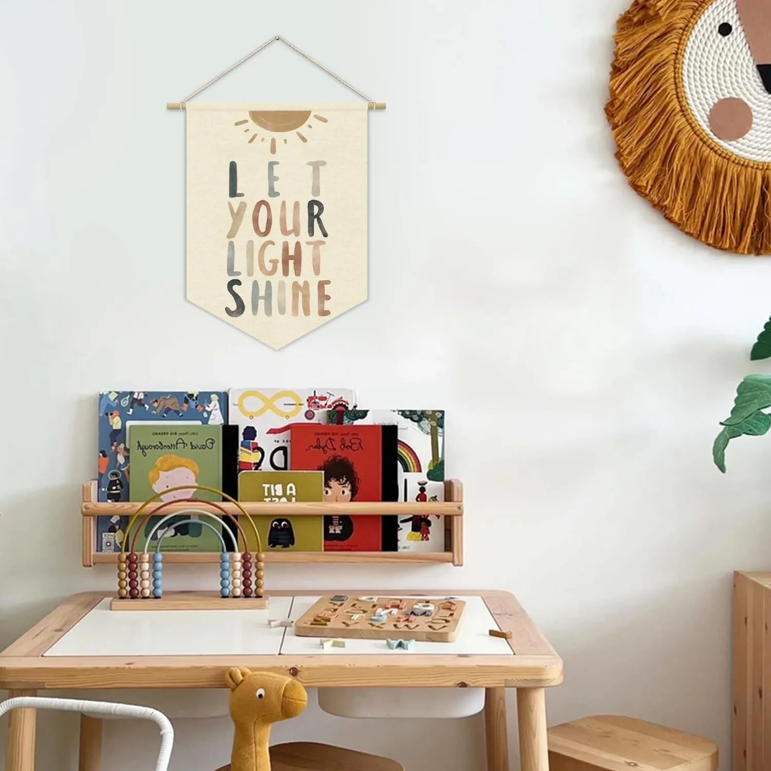 Bible Verses for Nursery Decor,Let Your Light Shine for Kids Wall Art Canvas Banner,Inspirational Christian Wall Hanging Pennant Flag Canvas Banner for Classroom Playroom Bedroom 15x11in